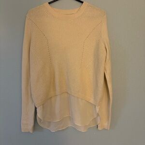 Ann Taylor Cream Sweater with Sheer Hem wool Cashmere blend